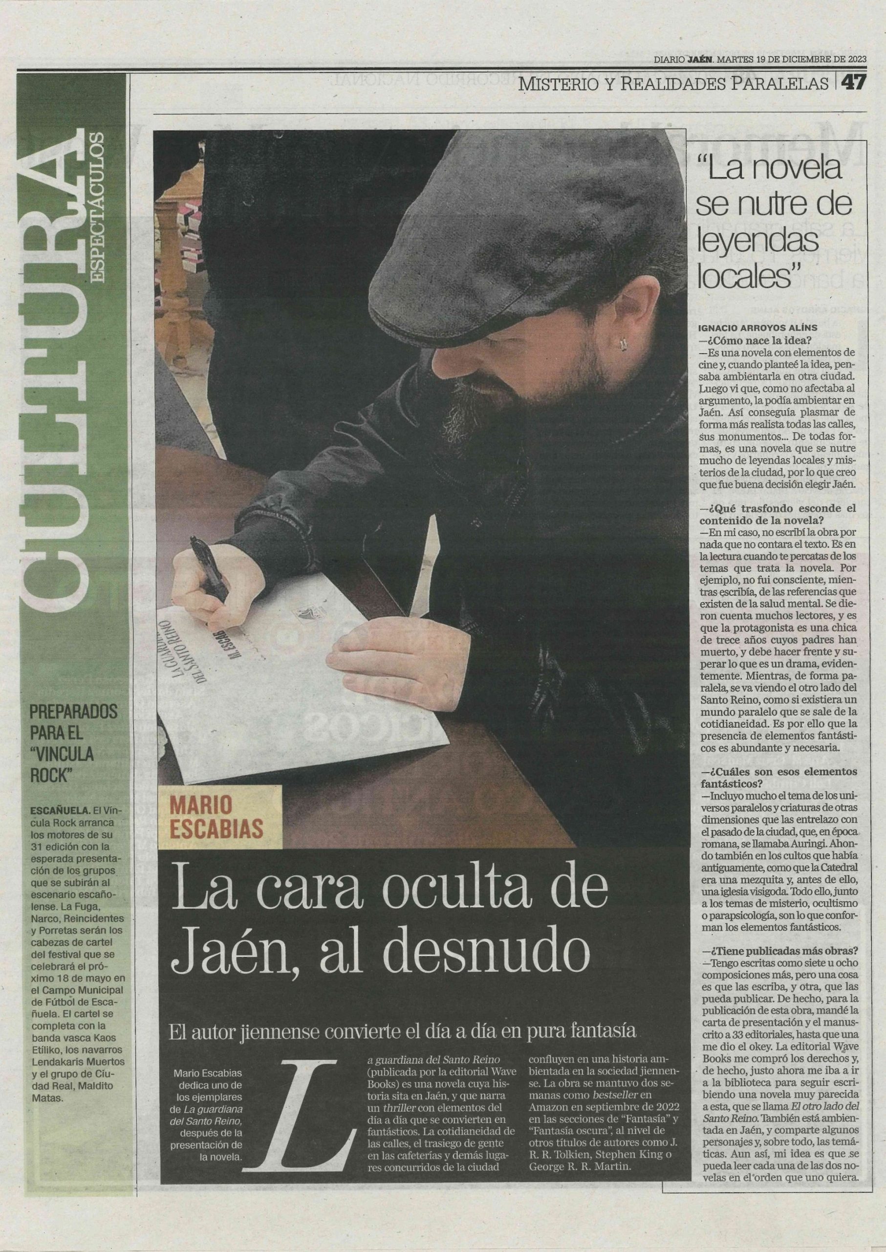 Entrevista al escritor M. Escabias en el Diario Jaén sobre su novela La guardiana del Santo Reino.